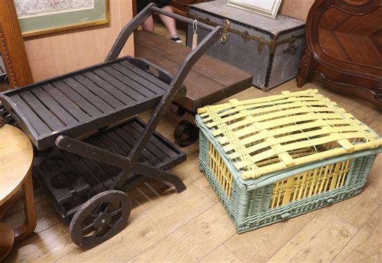 A garden trolley and bird coop W.185cm, Coop W.81cm